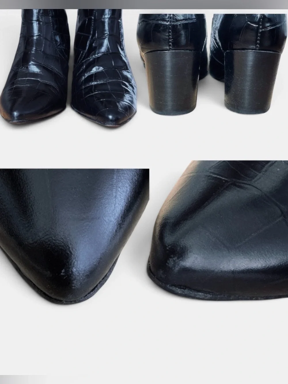 AllSaints Aster Croc Embossed Black Leather Boots Size 37